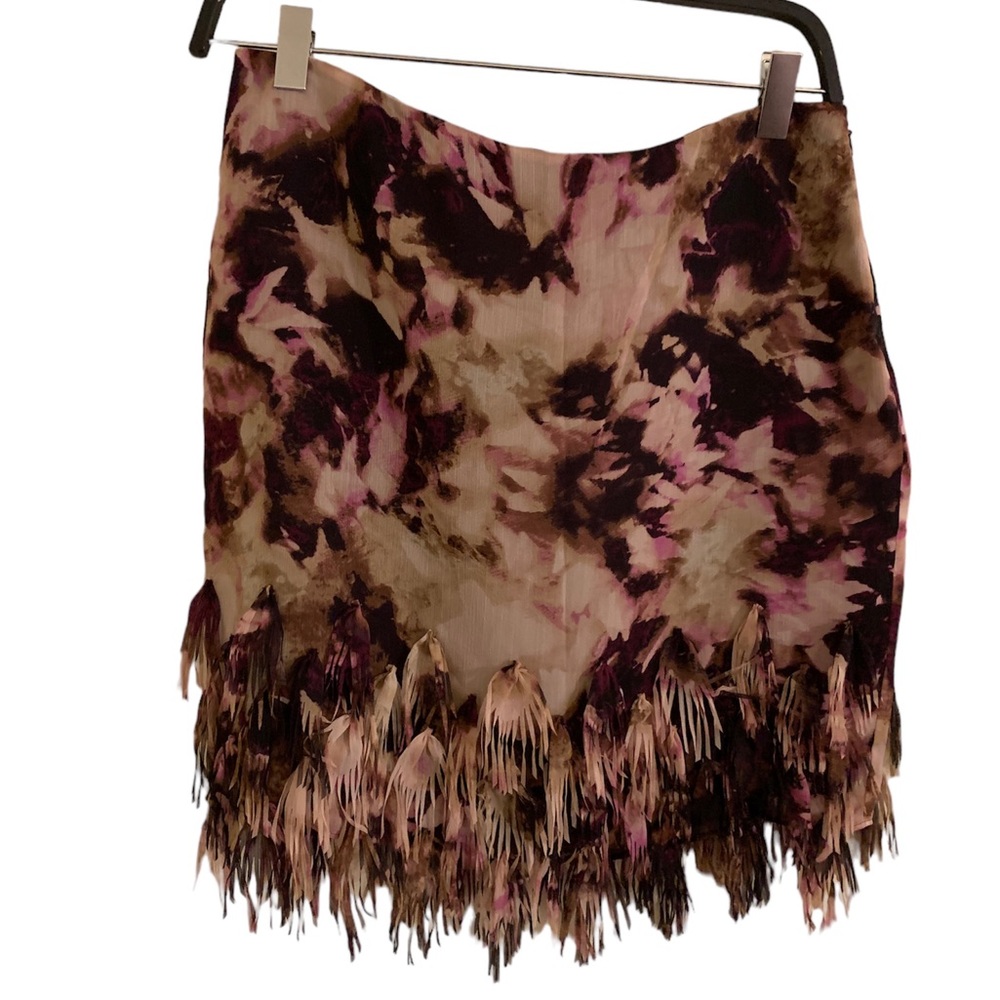 NWT Ann Taylor Women’s Fringe Skirt in Maroon/Beige - Picture 3 of 9